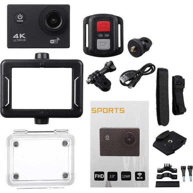 (Black) Action Camera 4K @30fps Ultra HD 16MP WiFi Camcorder Wireless Cam IPX8 Waterproof Underwater Remote