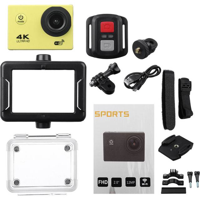 (Yellow) Action Camera 4K @30fps Ultra HD 16MP WiFi Camcorder Wireless Cam IPX8 Waterproof Underwater Remote