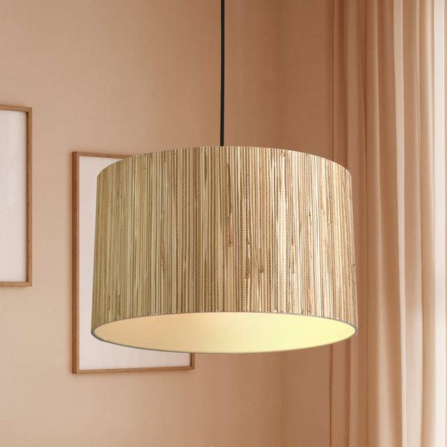 Meadow 1Lt Pendant convertible to Flush, Natural Grass Shade (30cm H X 35cm W)