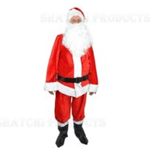 Santa Claus Suit Adult Premium Plush Mens Cosplay Costume Complete Outfit Fancy Dress Father Christmas Party Clothes Stand - Red - One Size