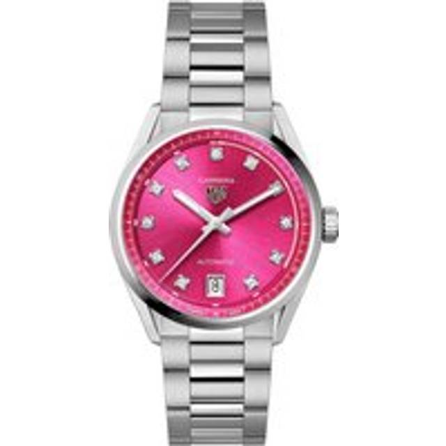 New - TAG Heuer Carrera Date 36mm Watch - Powdery Pink Dial - Diamonds Indexes - Steel Band and Case