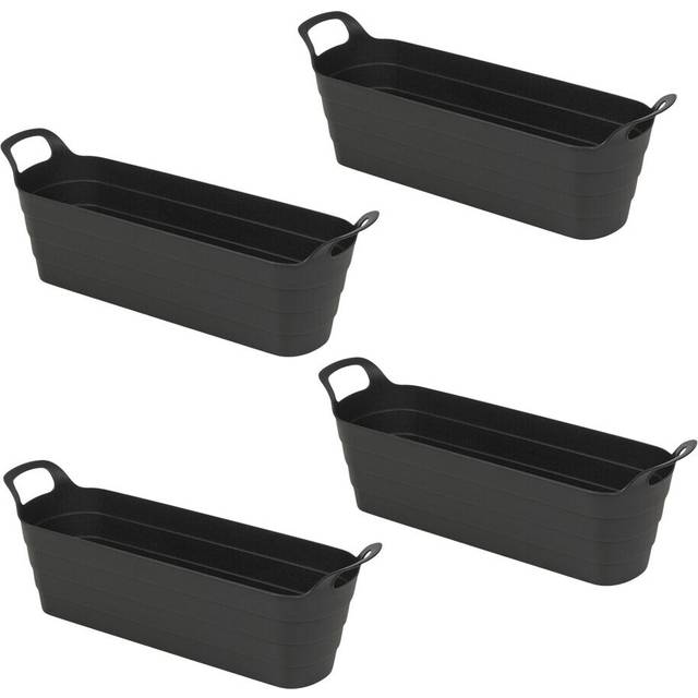 (4 Pcs Black) Herb Pots w/ Handles Plastic Flexi Planter Flower Box