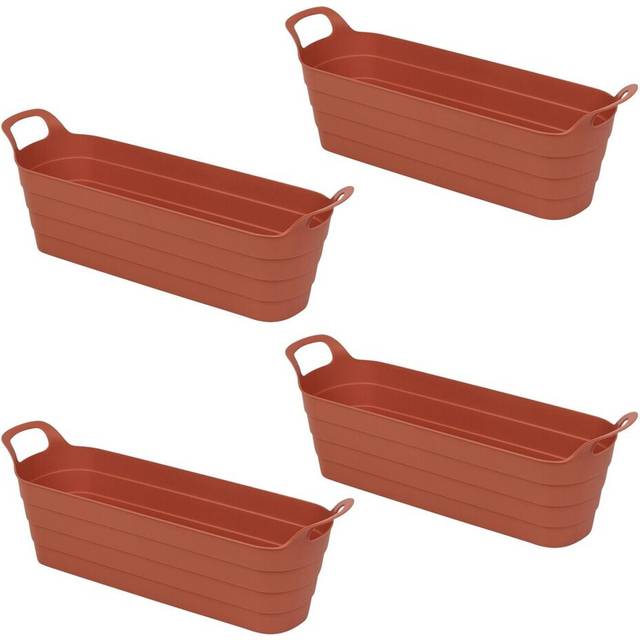 (4 Pcs Terracotta) Herb Pots w/ Handles Plastic Flexi Planter Flower Box