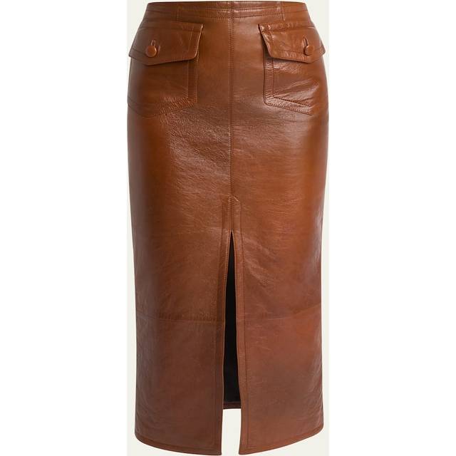 Glossy Leather Midi Skirt - CLAY BROWN - 38 FR (6 US)