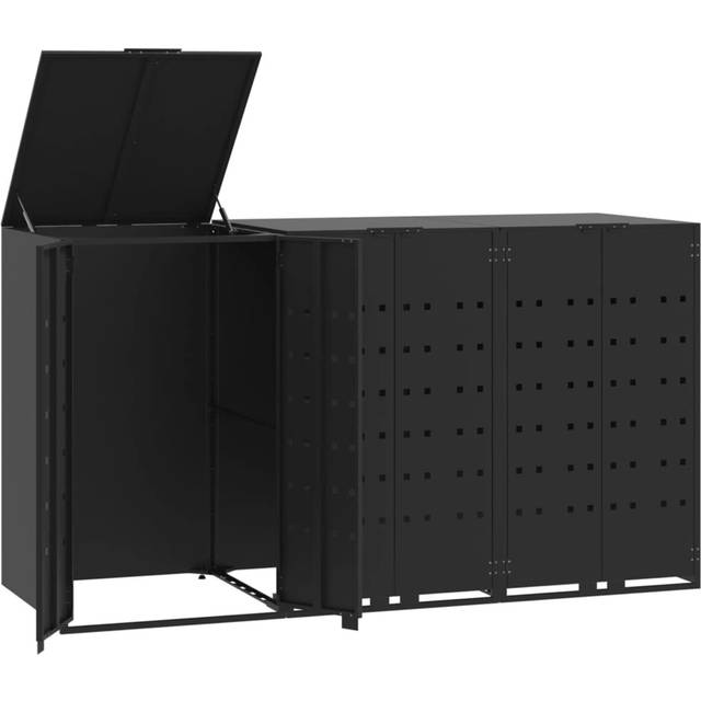 vidaXL Wheelie Bin Storage for 3 Bins Black 207x79x117 cm Steel