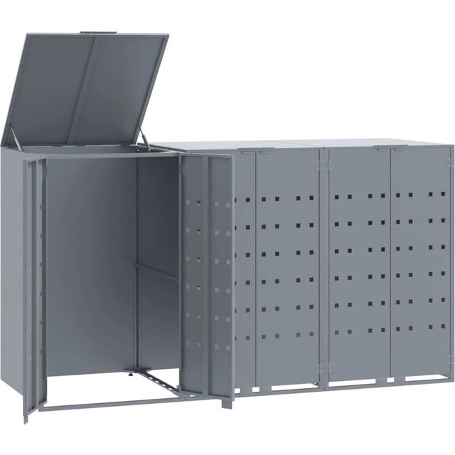 vidaXL Wheelie Bin Storage for 3 Bins Garden Store Trash Cover Grey Steel