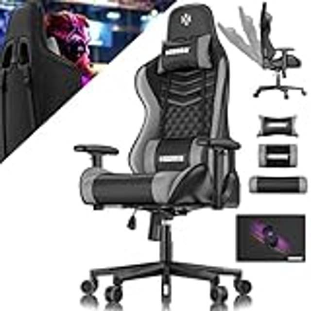 KESSER® Gamingstol med nackstöd och ländryggskudde | Ergonomisk gamingfåtölj kan belastas på 150 kg | Gamingstol armstöd 360° | vridbar skrivbordsstol spelstol med gummihjul