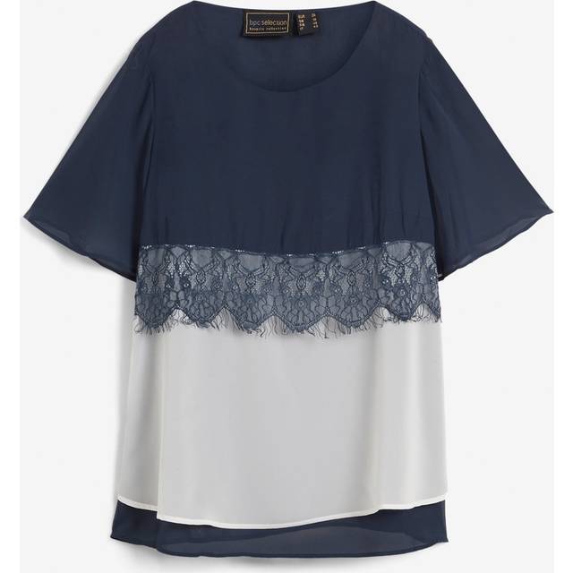 bonprix Lace Trim Blouse - Navy