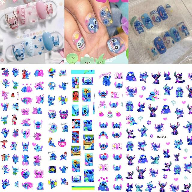 Disney Stitchs Sticker Kawaii Lilo&Stitch Cartoon Nails Stickers Decorate Accessories Hand Nail Waterproof Stickers Iron Spider Men Hulks Frozen Mickeys Capt