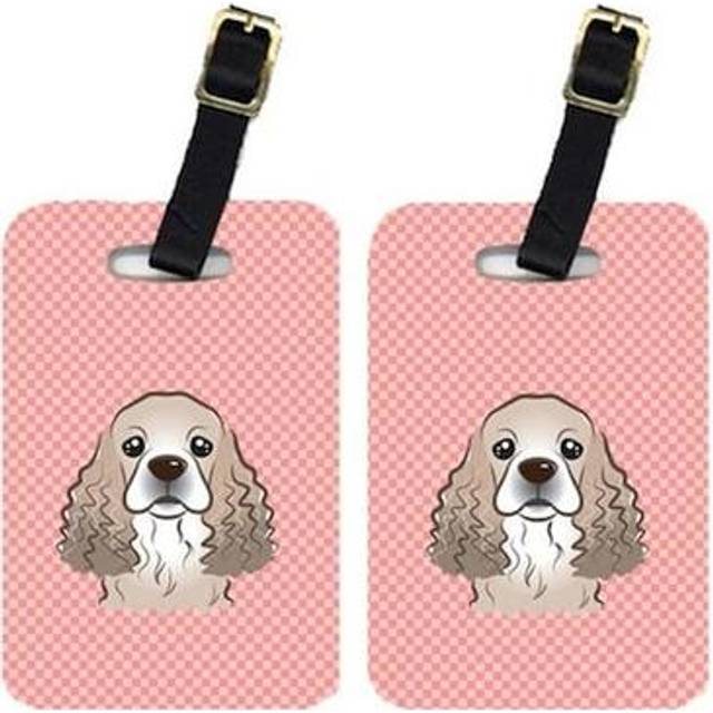 Carolines Treasures BB1216BT Pair Of Checkerboard Pink Cocker Spaniel Luggage Tags