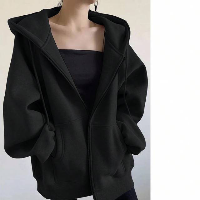 INAWLY Women&#39;s Loose Casual Hooded Zip-Up Cardigan