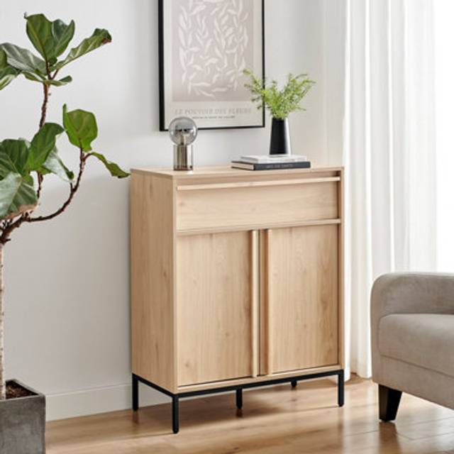 Furniturebox Sval 2 Door Single Drawer Oak Effect Small Wooden Sideboard - Brown - 40 x 80 x 40cm