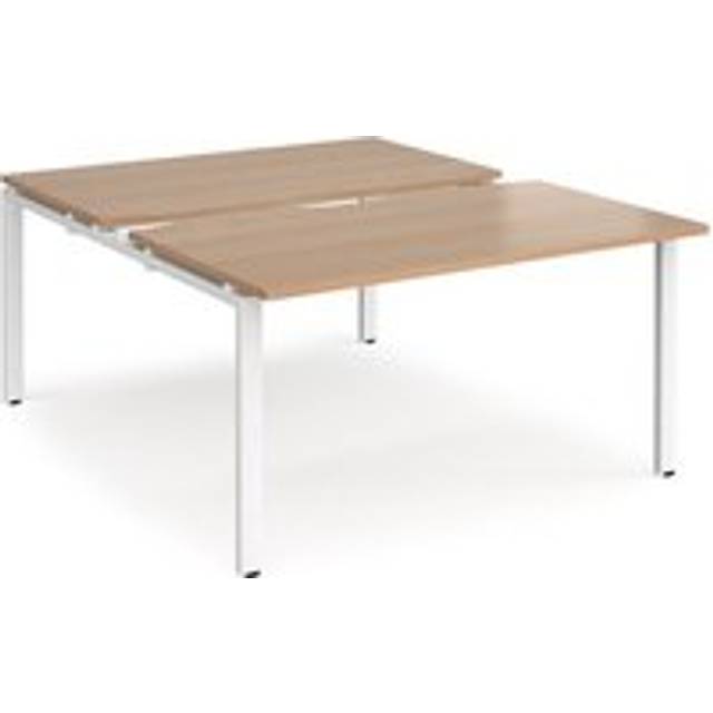 Bench Desk | 2 Person Rectangular Desks 1400mm With Sliding Tops | Beech Tops With White Frames | 1600mm Depth | Adapt
