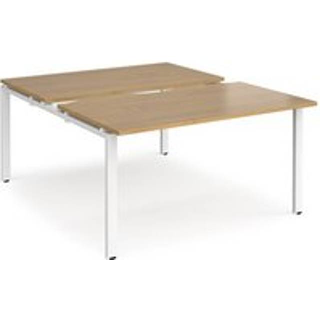 Bench Desk | 2 Person Rectangular Desks 1400mm With Sliding Tops | Oak Tops With White Frames | 1600mm Depth | Adapt