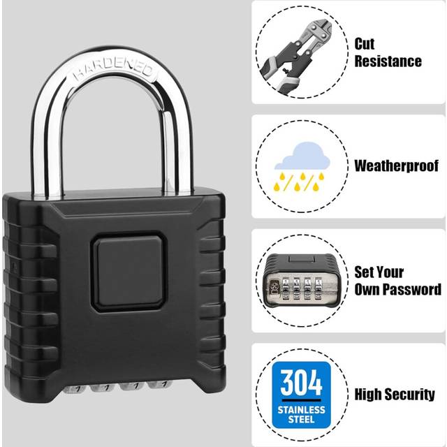 Diyife Heavy Duty Combination Padlocks Outdoor, [Weatherproof] 52mm Large 4 Digit Locker Padlock with 8mm Thick 304 Stainless Steel Shackle for Garage