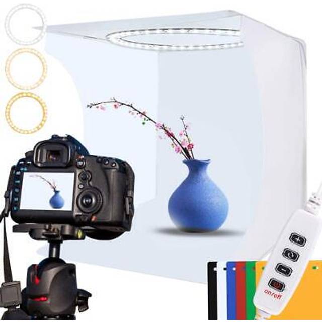Photo Studio Light Box Kit, 12x12inch/30cm Photography Adjustable Light Box with 80pcs SMD LED beads, Portable Photo Shooting Tent with White Light