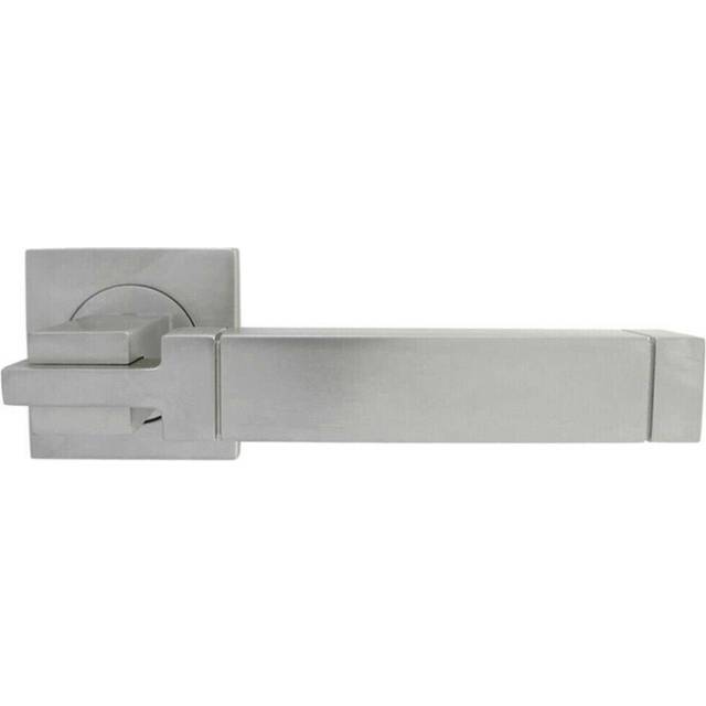 PAIR Cube Lever on Square Rose Etched Detailing Concealed Fix Satin Chrome