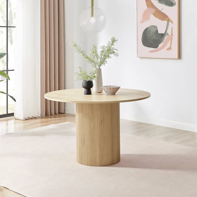 FurnitureboxUK Penrose 120cm Round Wooden Pedestal Dining Table in Light Oak