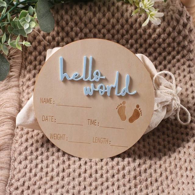 SHEIN Baby Birth Announcement Wood Discs Baby Girl Boy Acrylic Letter Graphic Monthly Milestones Cards Hello World Newborn Sign