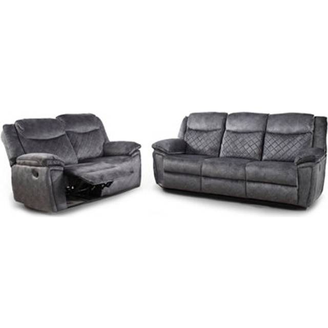 Brianna Grey Full Fabric Manual Reclining Sofa Suite - One Size