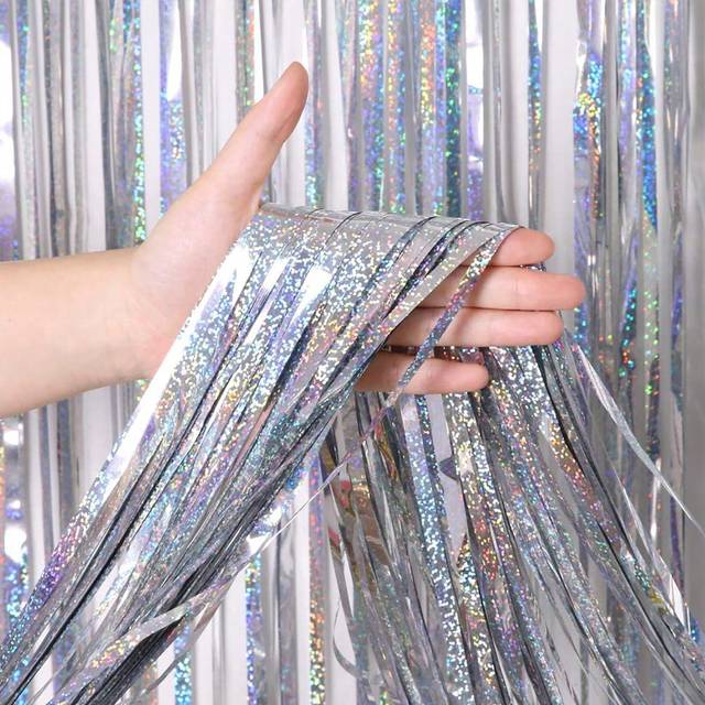 SHEIN 2 Meters Party Backdrop Curtains Glitter Gold Tinsel Fringe Foil Curtain Birthday Wedding Decoration Adult Anniversary Decor,Christmas