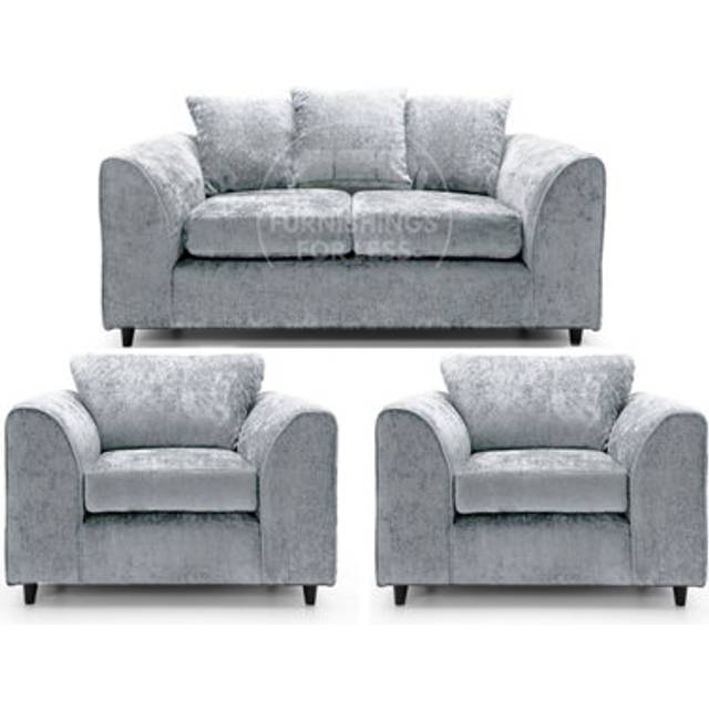 Monaco Chenille Fabric 3 Piece Sofa Suite - 2 Seater and 2 Armchairs - Light Grey - One Size