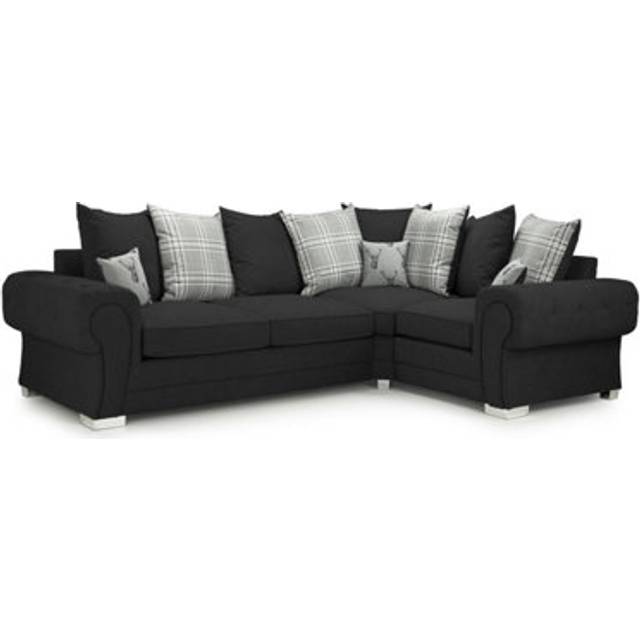 Milan 4 Seater L Shaped Corner Sofa Scatter Back Chesterfield Arms Black Right Hand Facing - One Size