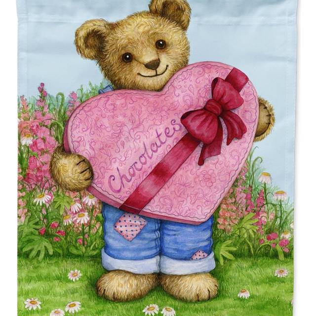 Caroline's Treasures CDCO318AGF Valentine Teddy Bear with Chocolates Garden Flag  Small  Multicolor