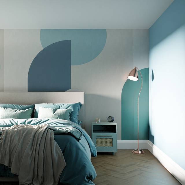 Art For the Home Curve & Arch Geometric Print To Order Mural - Teal (400cm L x 280cm W)
