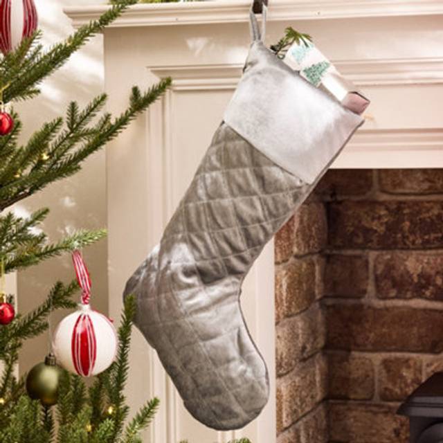 Set of 4 Traditional Harrington Quilted Grey Velvet Xmas Gift Decoration Christmas Stocking - 4 Pack