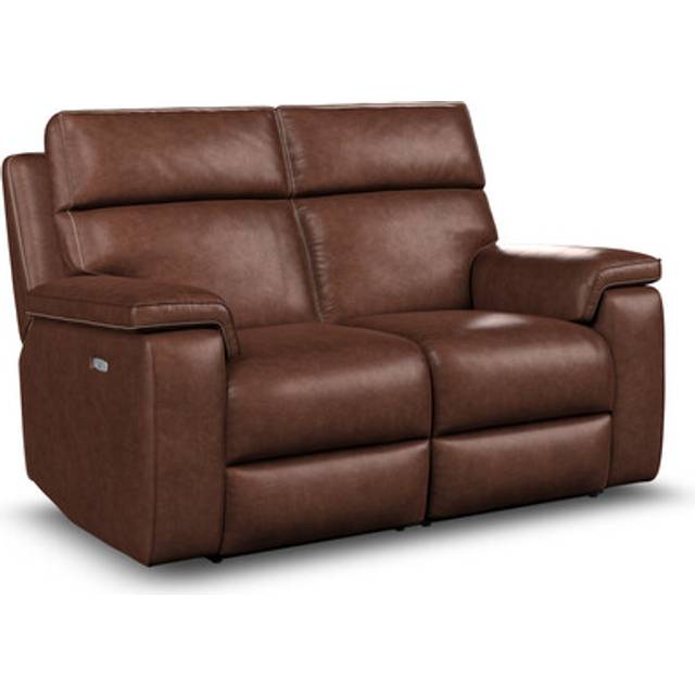 Virgo Chestnut Leather Sofas - 2 Seater Electric Recliner Sofa with Power Headrest - Selby Range - Oak Furnitureland