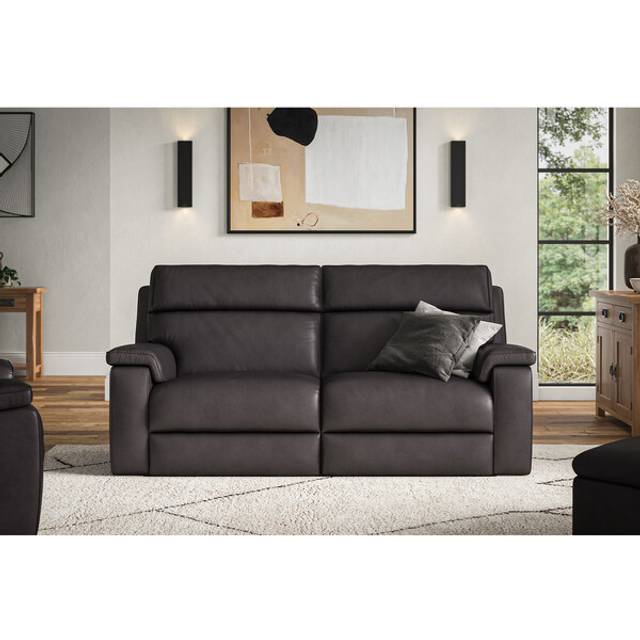 Virgo Black Leather Sofas - 3 Seater Electric Recliner Sofa - Selby Range - Oak Furnitureland