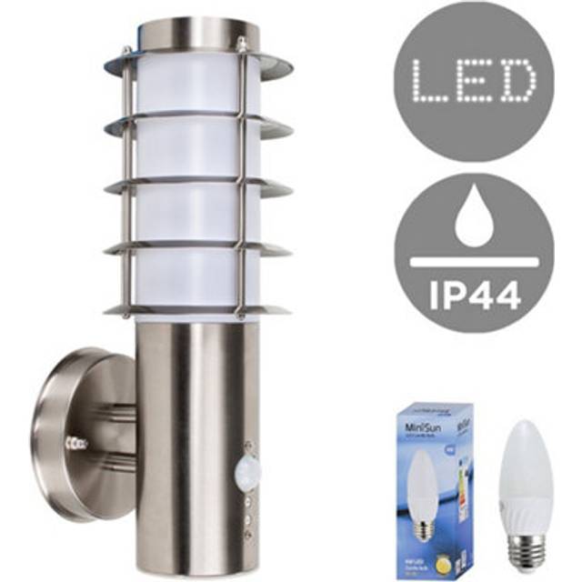 Valuelights - Wharf Modern Outdoor Decorative pir Sensor Stainless Steel Wall Light Lantern - Includes 4w led Candle Bulb 3000K