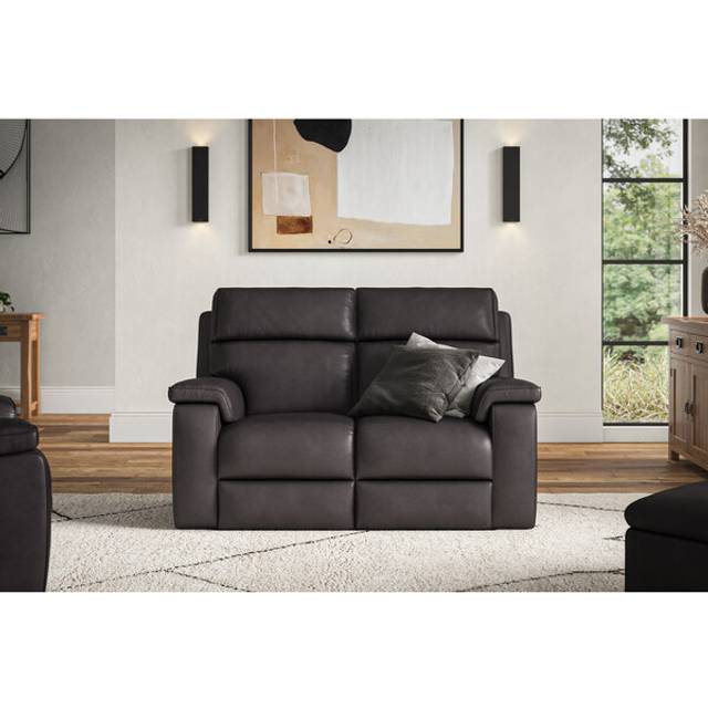 Virgo Black Leather Sofas - 2 Seater Electric Recliner Sofa - Selby Range - Oak Furnitureland