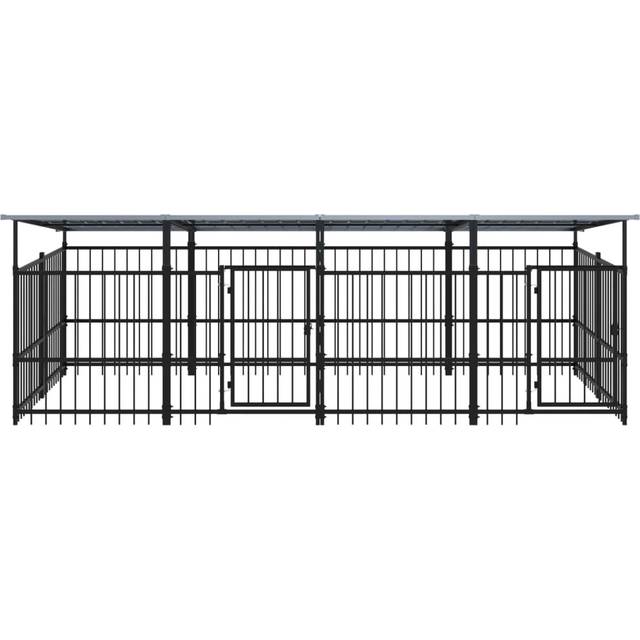 Rushmere 128cm H Powder Coated Steel Yard Kennel - Black (394 x 198 x 128 cm)