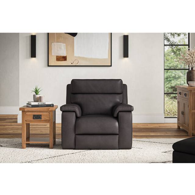 Virgo Black Leather Sofas - Electric Recliner Armchair - Selby Range - Oak Furnitureland