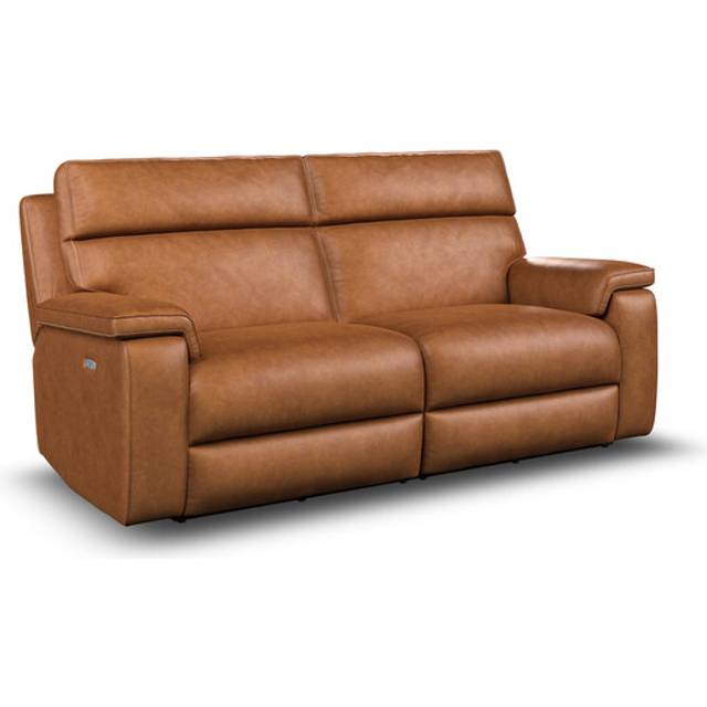 Virgo Cognac Leather Sofas - 3 Seater Electric Recliner Sofa with Power Headrest - Selby Range - Oak Furnitureland