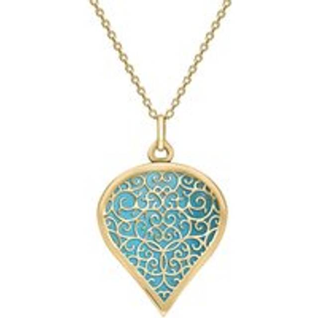 9ct Yellow Gold Turquoise Flore Filigree Large Heart Necklace