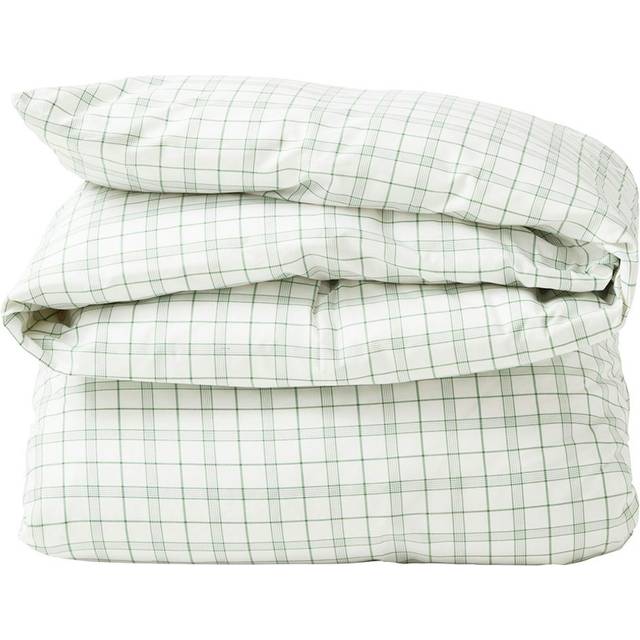 Checked Lyocell/Cotton Bedding Set 220x220 + 50x60 cm, White/Green