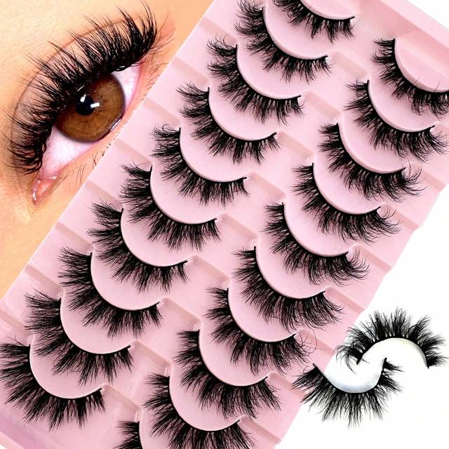 SHEIN 10Pairs Of Fluffy Artificial Mink Eyelashes Slim False Eyelashes Thick False Eyelashes Curling False Eyelashes 3D Natural False Eyelashes Suitable For