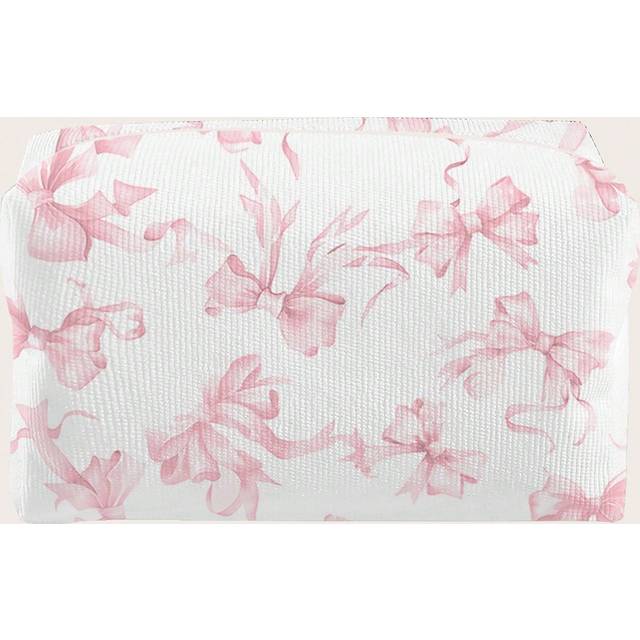 ROMWE Cute Pink Bow Pattern Octagonal Velvet Makeup Bag