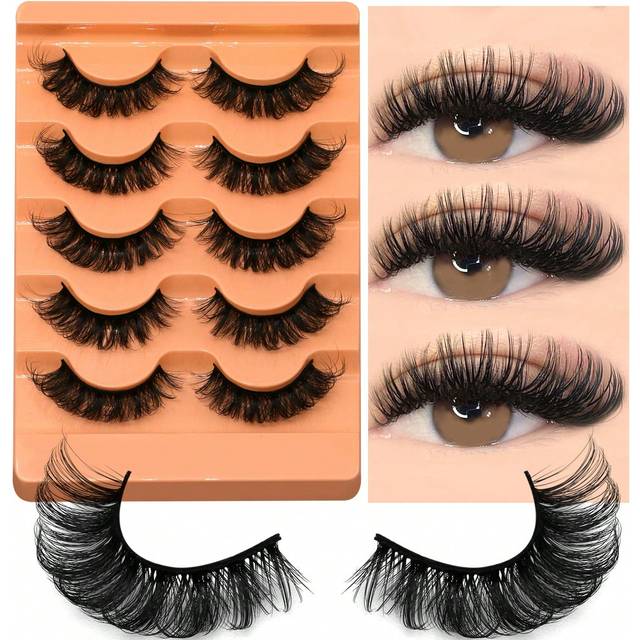 GROINNEYA 5 Pairs Volume False Eyelashes Natural Cat Eye Lashes Faux Mink Eyelashes Fluffy Manga Fake Lashes Makeup Tools (7D46)