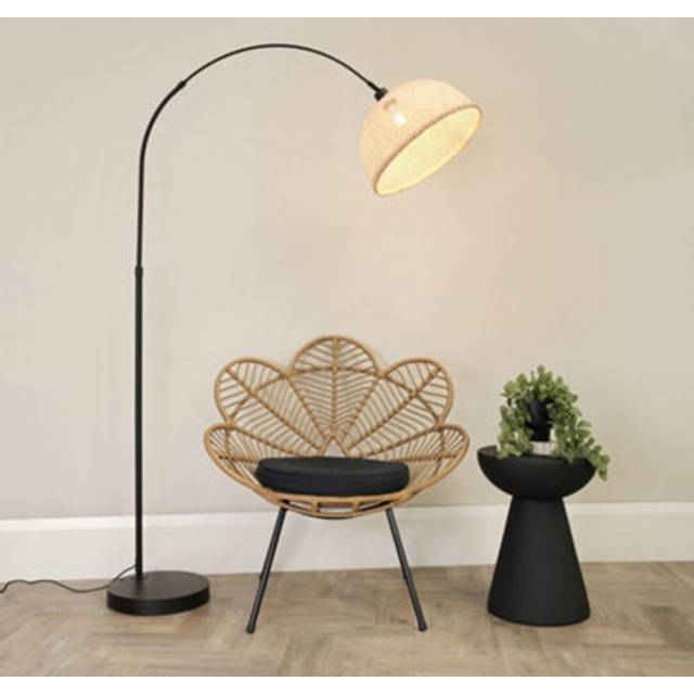 ValueLights Louis Bamboo Dome Shade Black Curved LED Floor Lamp - 180 x 40 x 105cm