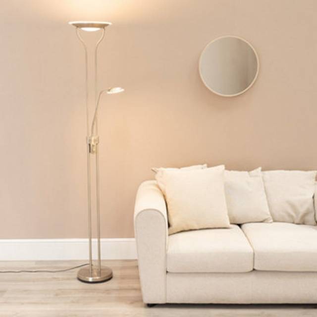 Valuelights - Beata Brushed Chrome Integrated led Uplighter Floor Lamp with Task Reading Side Lamp