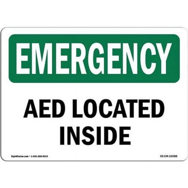 SignMission OS-EM-A-710-L-10288 7 x 10 in. OSHA Emergency Sign - Aed Located Inside