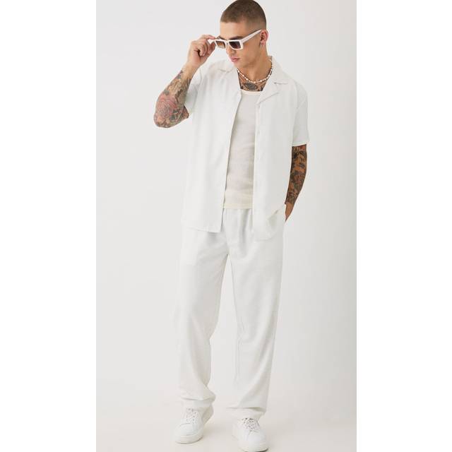 Soft Twill Tonal Monogram Shirt & Trouser Set - White - L