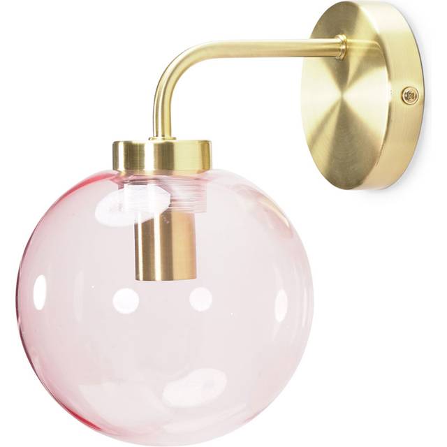 ValueLights Frenchie Pink Tinted Globe Gold Stem LED Wall Light - 24 x 20 x 15cm