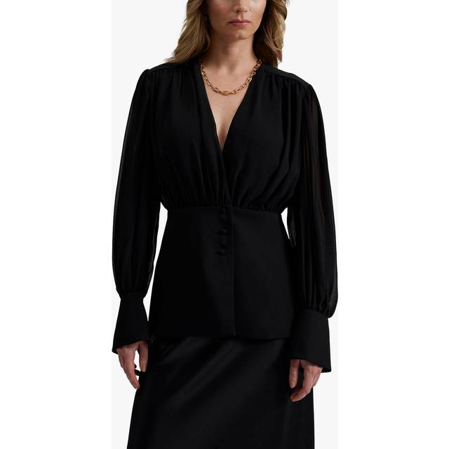 By Malina - Blus Wilhelmina Wrap Detail Chiffon Blouse - Svart