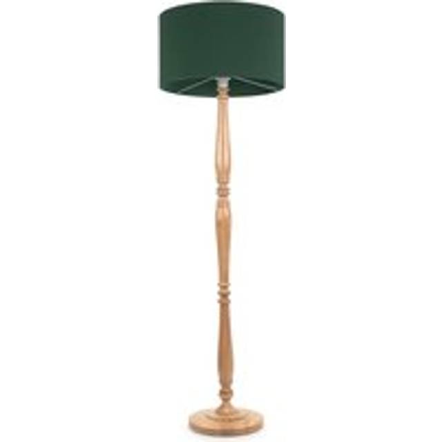 ValueLights Victoria Green Drum Shade White Wood Floor Lamp & LED Bulb