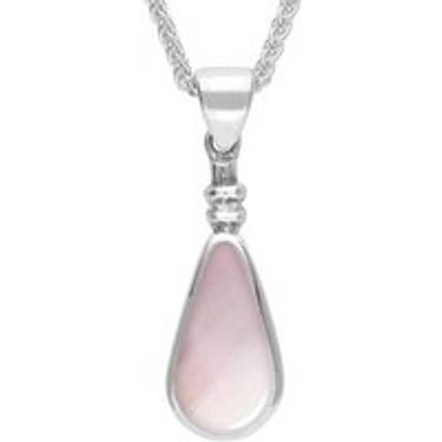 Sterling Silver Pink Mother of Pearl Bottle Top Pear Necklace - Silver